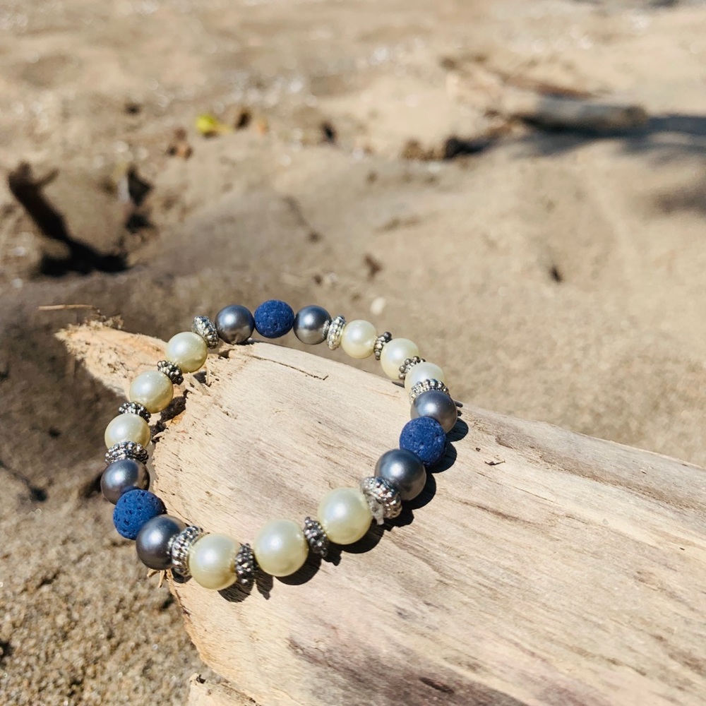 Pearl & Blue Lava Bead Diffuser Bracelet